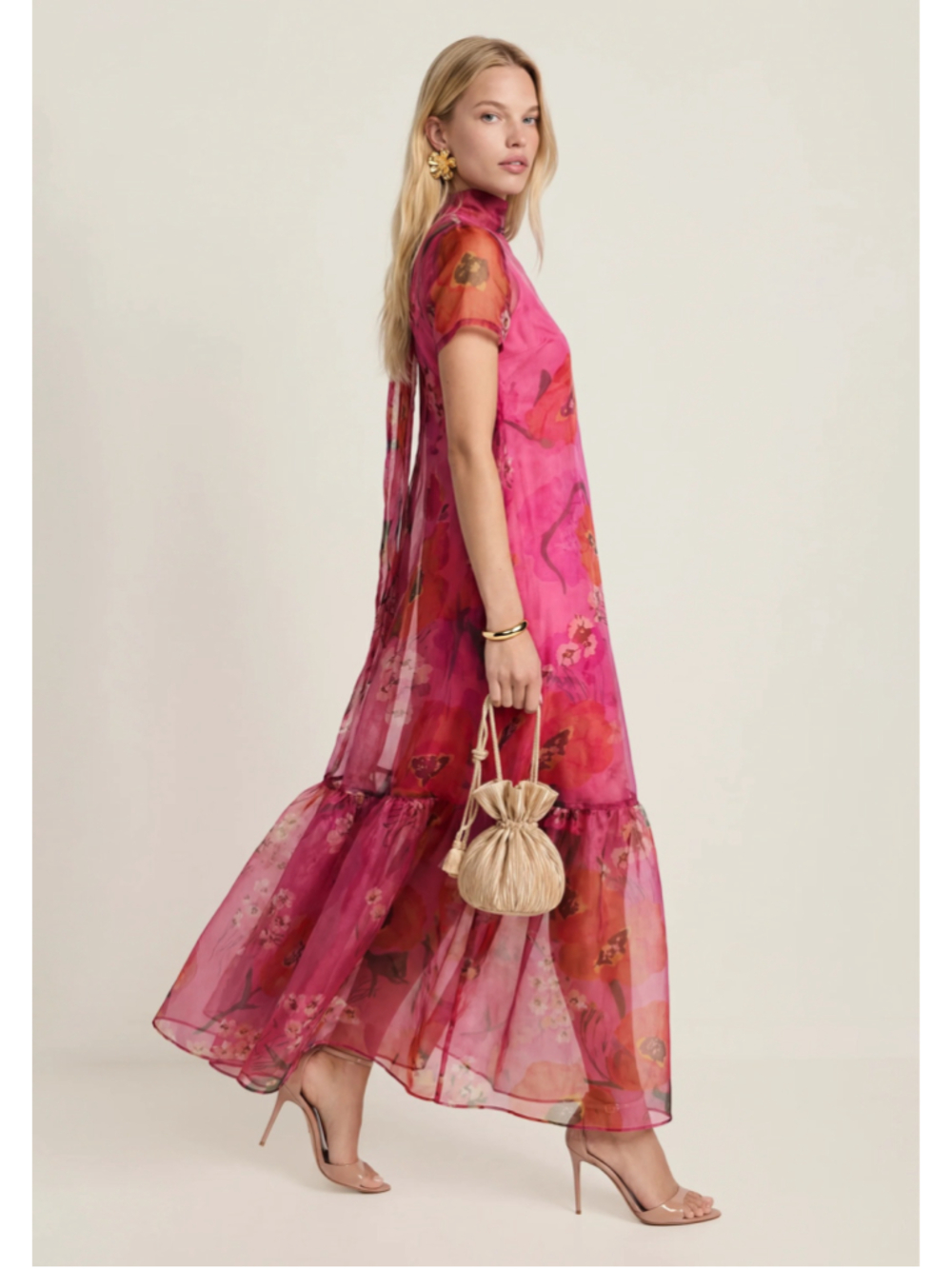 Women's Caara Floral Maxi Dress Pink Red Sz S
